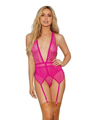 Escante  37763H Euphoria bustier w/hi-rise thong and hose., Fuchsia, One Size - Bustier