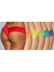 Escante  EL-65262 Cute Neon Rainbow Low Rise Panty 6/Pack, Black, Red, White, Queen Size - panty