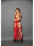 Escante A1107H Euphoria długa suknia wiązana na szyi z pasującym gartini i rajstopami., czerwona, jeden rozmiar-długa suknia-Escante-O/S-Red-SatinBoutique