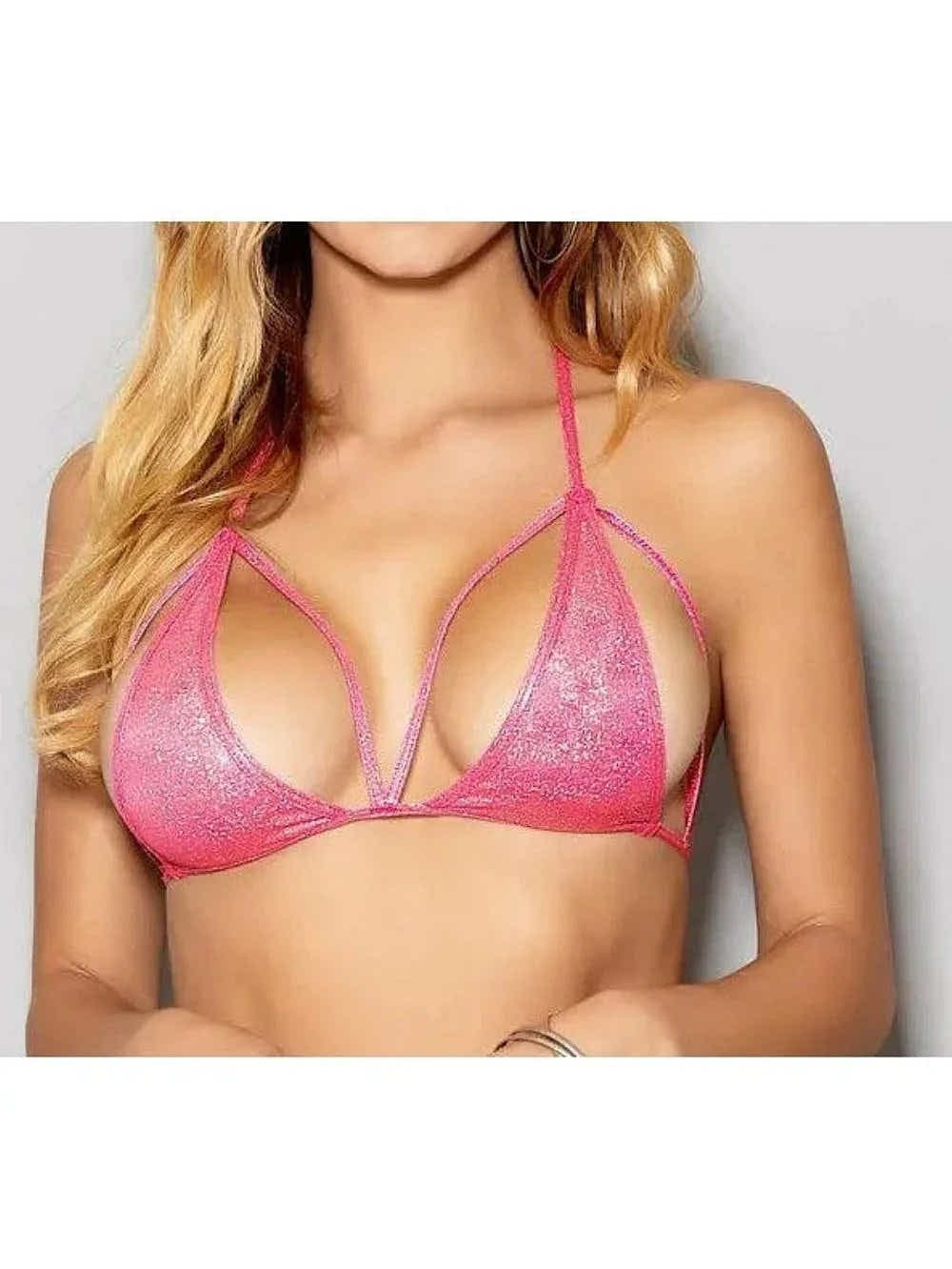 Escante 2088 Blacklight Enhanced Strappy Triangle Top. Pink, White, One Size - Bra
