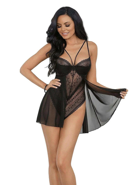 Escante Lace Teddydoll open crotch and adjustable straps. - LINGERIE, Teddy