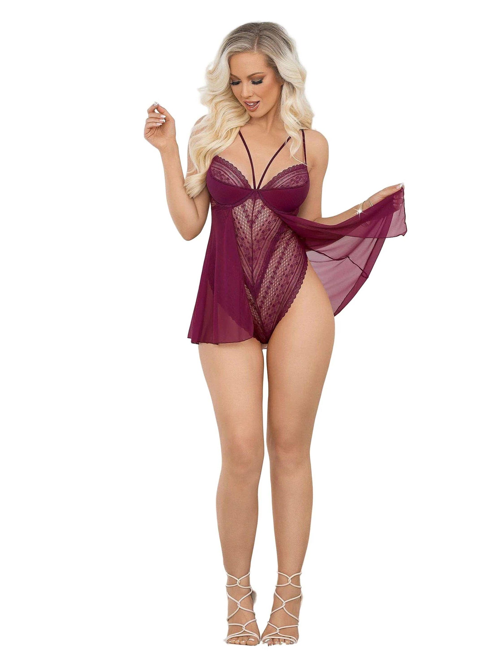 Escante Lace Teddydoll open crotch and adjustable straps. - LINGERIE, Teddy