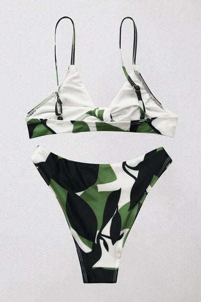 Printed Tie Front Spaghetti Strap Bikini Set Trendsi