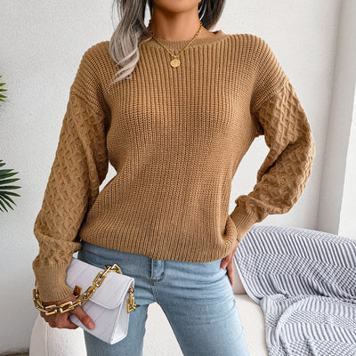 Mixed Knit Round Neck Dropped Shoulder Sweater Trendsi