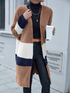 Tricolor Open Front Fuzzy Longline Cardigan Trendsi