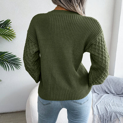 Mixed Knit Round Neck Dropped Shoulder Sweater Trendsi