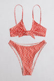 Printed Tie Front Spaghetti Strap Bikini Set Trendsi