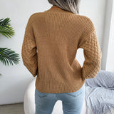 Campuran Knit Round Neck Dropped Shoulder Sweater Trendsi