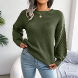 Трендовий светр зі змішаною в’язкою з круглим вирізом і запущеними плечима