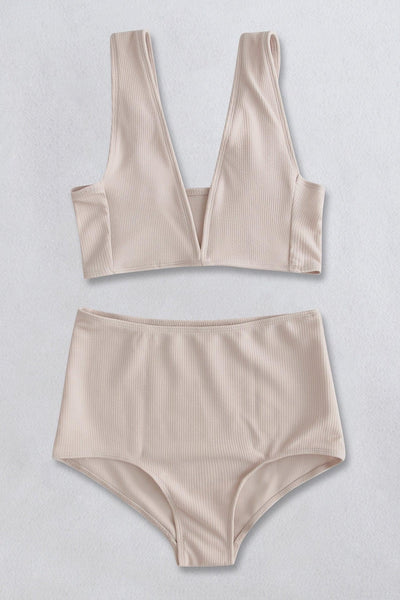 Ribbed V-Neck Bikini Set Trendsi