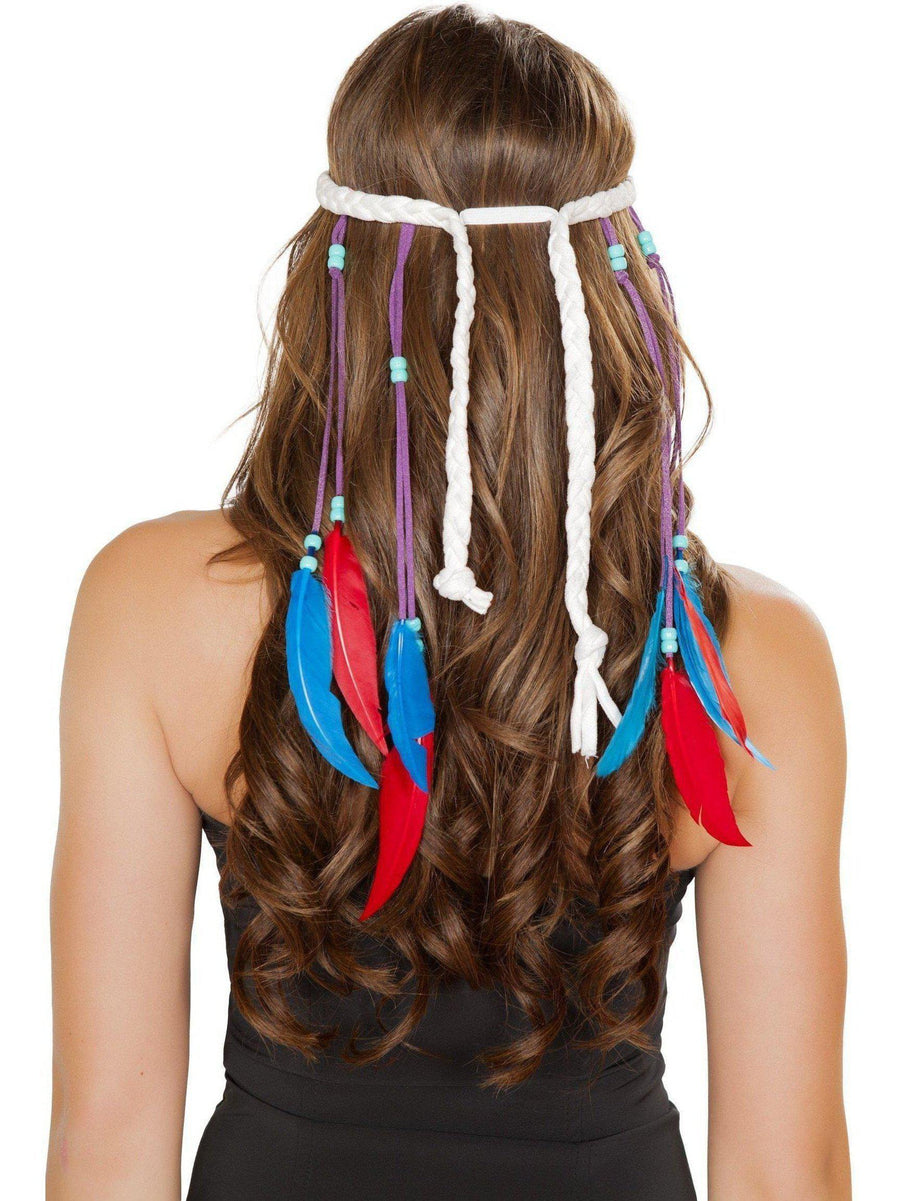 Roma RM-H4724 White Indian Headband with colorful feathers Roma Costume