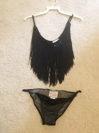 Shirley of Hollywood Hot Fringe Fun Camisole sheer panty Set-Camisole Sets-IS-Shirley of Hollywood-Black-OS-SatinBoutique