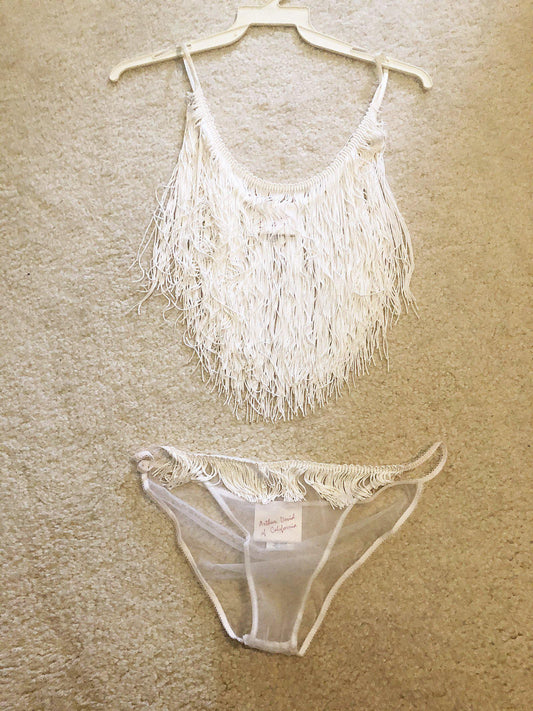 Shirley of Hollywood Hot Fringe Fun Camisole sheer panty Set-Camisole Sets-IS-Shirley of Hollywood-White-OS-SatinBoutique