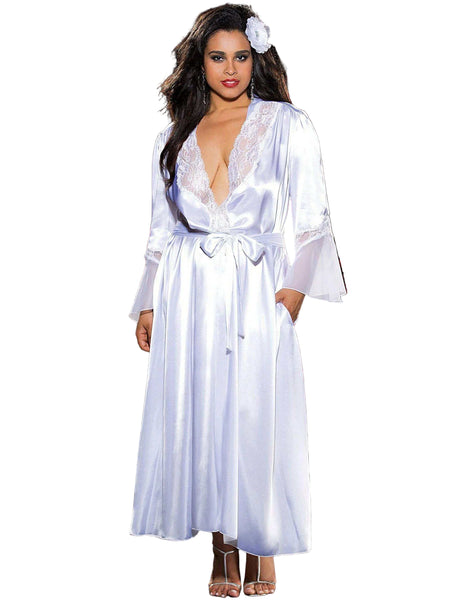 Shirley of Hollywood X20559 ELEGANT,SEXY, CHARMEUSE, LACE AND CHIFFON, LONG ROBE - LINGERIE