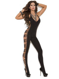 Vivace EM-8914 Deep V opaque bodystocking with cut out side detail Elegant Moments
