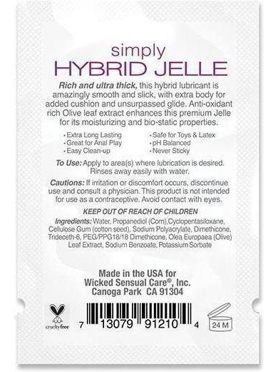 Wicked Sensual Care Simply Hybrid Jelle Lubricant - .1 oz [pack of 10] Eldorado