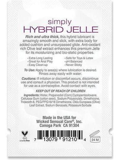 Wicked Sensual Care Simply Hybrid Jelle Lubricant - 1 унцыі [упакоўка з 10 штук] Eldorado
