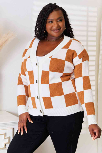 Double Take Button-Up V-Neck Dropped Shoulder Cardigan-Trendsi-SatinBoutique