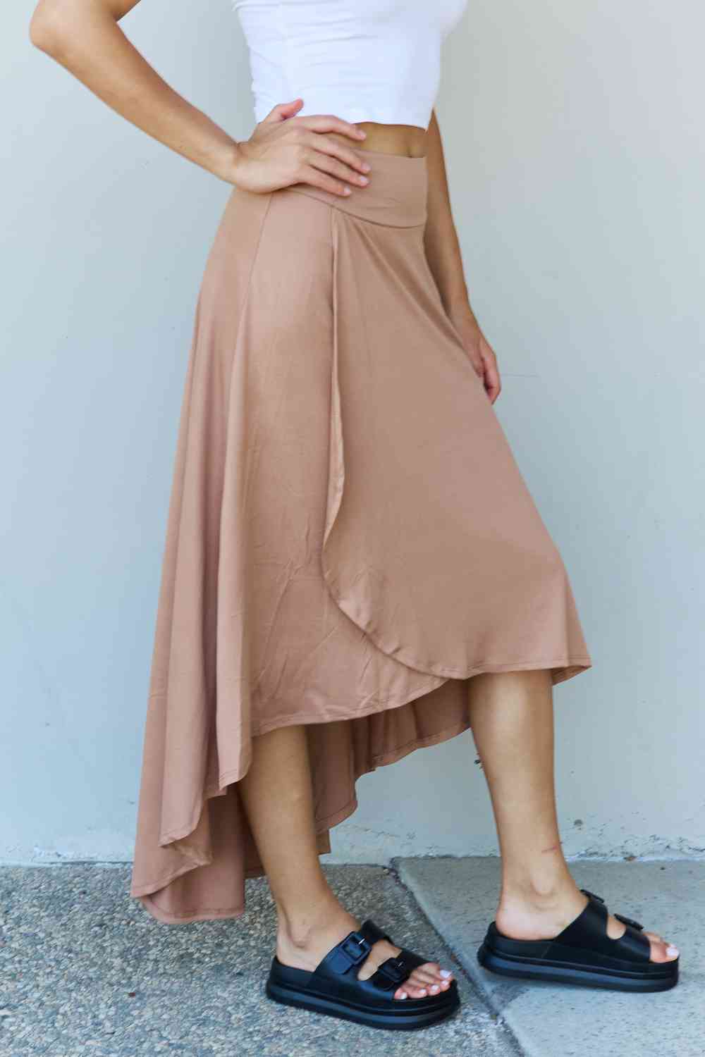 Ninexis First Choice High Waisted Flare Maxi Skirt in Camel-Trendsi-SatinBoutique