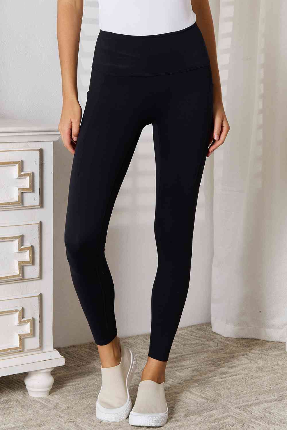 Basic Bae Wide Waistband Sports Leggings-Trendsi-Black-S-SatinBoutique