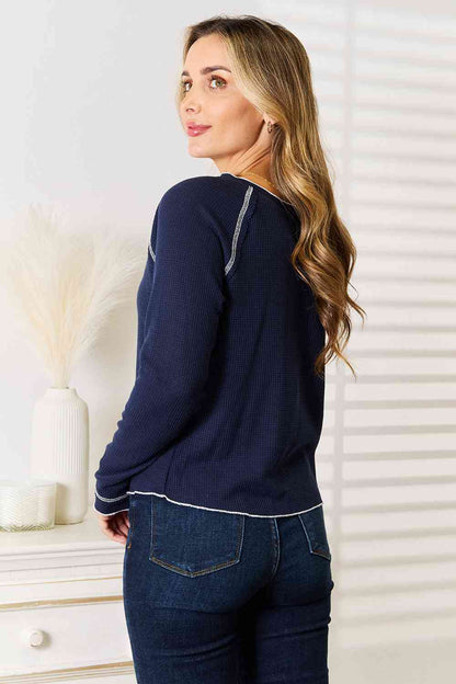 Basic Bae Long Raglan Sleeve Round Neck Top-Trendsi-SatinBoutique