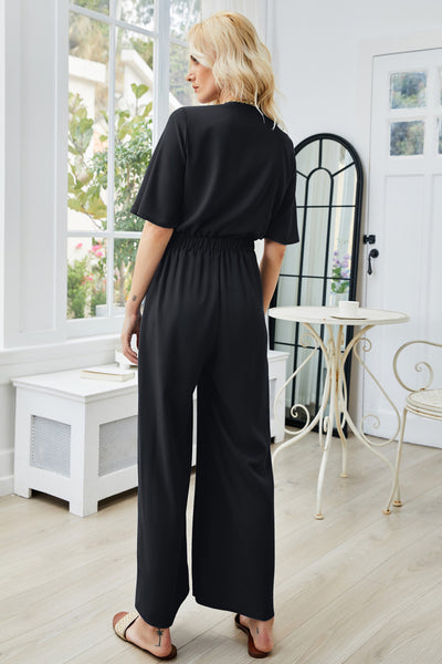 Tie Front Cutout Wide Leg Jumpsuit Trendsi