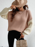 Tvåfärgad Ribbstickad Dropped Shoulder Sweater Trendsi
