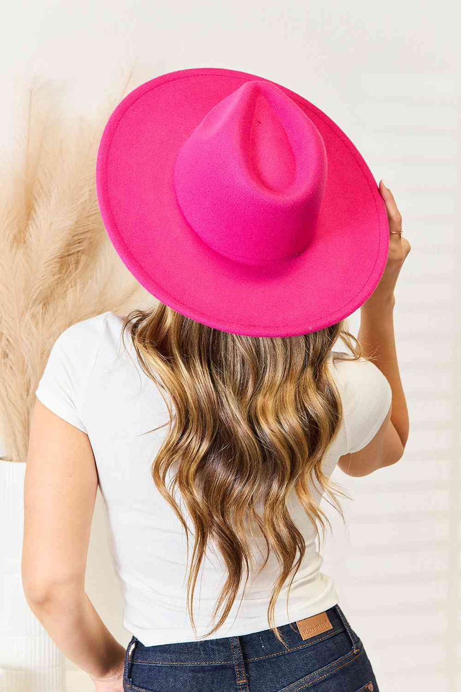 Фаме Федора модни шешир са равним ободом-Трендси-Јако ружичаста-Једна величина-СатенБоутикуе