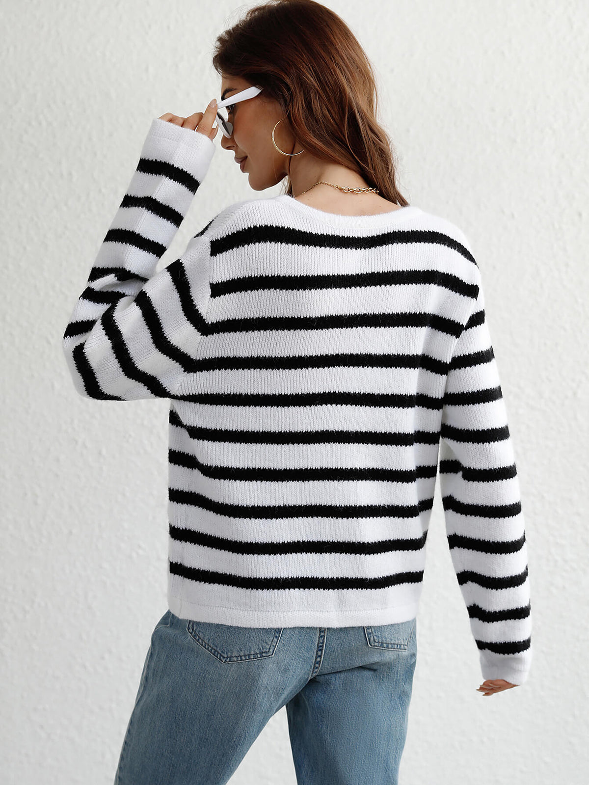 Striped Button Front Cardigan Trendsi