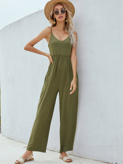 Adjustable Spaghetti Strap Jumpsuit with Pockets Trendsi