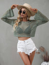 Openwork Flare Sleeve Cropped Cover Up Trendsi