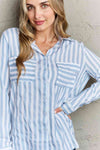 Ninexis Take Your Time Collared Button Down Striped Shirt-Trendsi-SatinBoutique