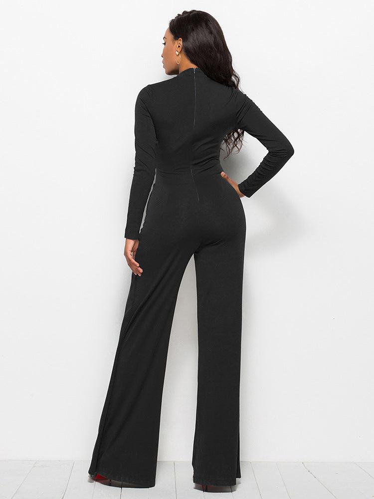 Long Sleeve Mock Neck Wide Leg Jumpsuit Trendsi