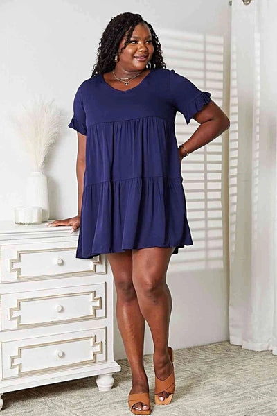 Double Take V-Neck Flounce Sleeve Tiered Dress -