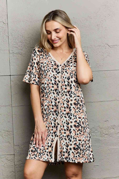 MOON NITE Quilted Quivers Button Down Sleepwear Dress-Trendsi-Leopard-S-SatinBoutique