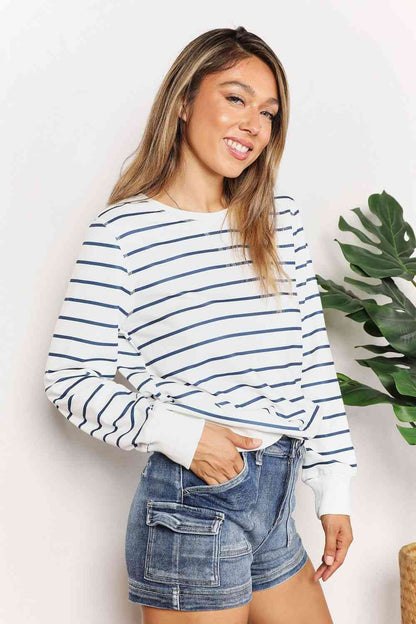 Double Take Striped Long Sleeve Round Neck Top-Trendsi-SatinBoutique