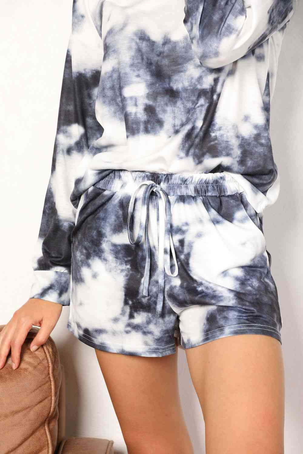 Double Take Tie-Dye Round Neck Top and Shorts Lounge Set, Also Plus sizes-Trendsi-SatinBoutique