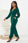 Gathered Detail Surplice Lantern Sleeve Jumpsuit Trendsi