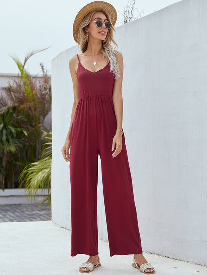 Adjustable Spaghetti Strap Jumpsuit with Pockets Trendsi