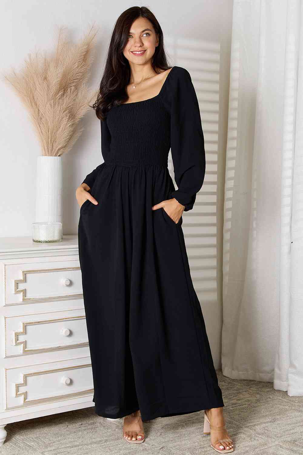 Double Take Square Neck Jumpsuit with Pockets-Trendsi-SatinBoutique