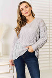 Woven Right Cable-Knit Hooded Sweater-Trendsi-SatinBoutique