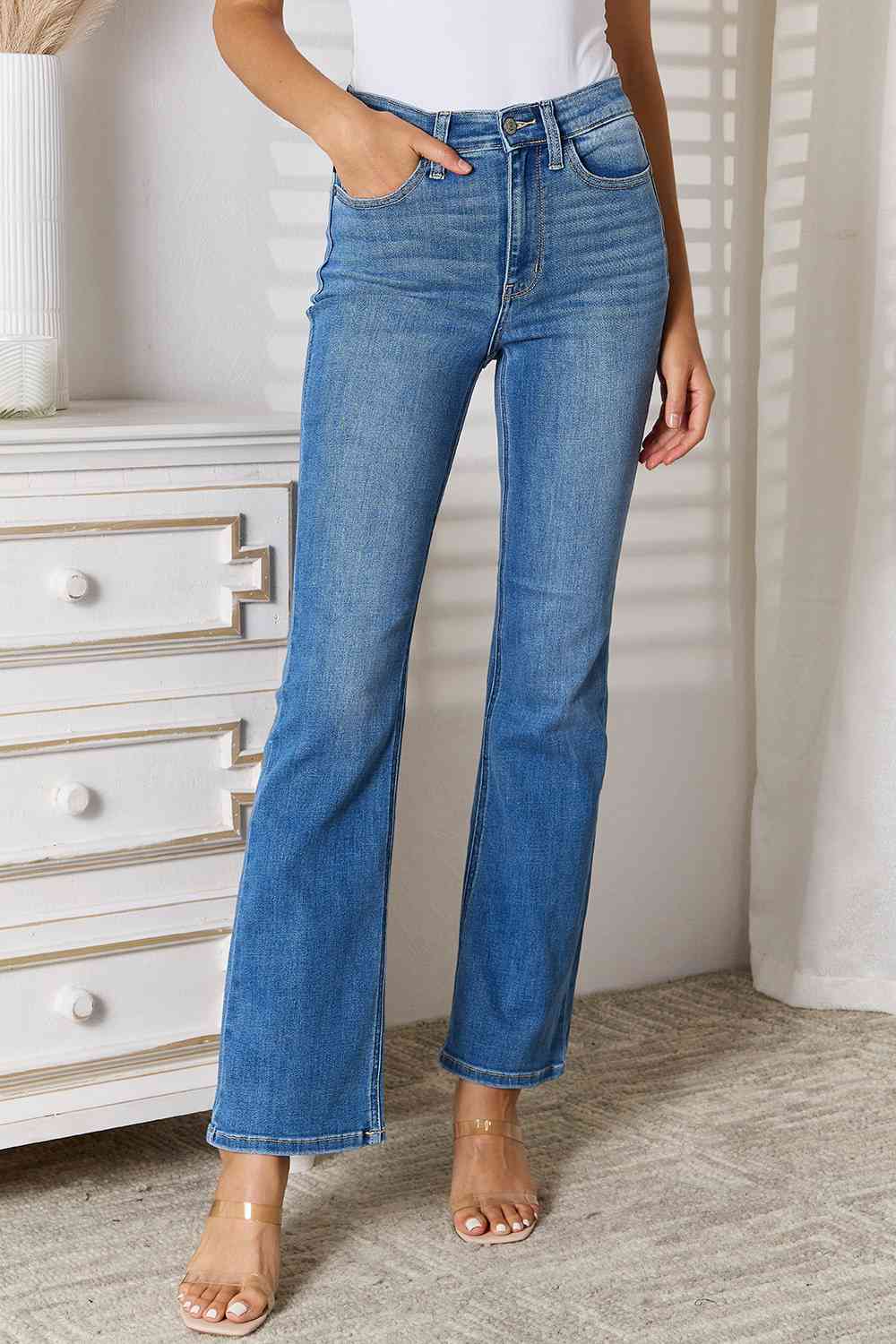 Judy Full Size Bootcut Jeans with Pockets in Medium Blue, Many sizes-Trendsi-SatinBoutique