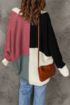 Color Block Cable-Knit Batwing Sleeve Cardigan Trendsi