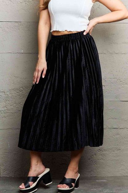 Ninexis Accordion Pleated Flowy Midi Skirt-Trendsi-Black-One Size-SatinBoutique