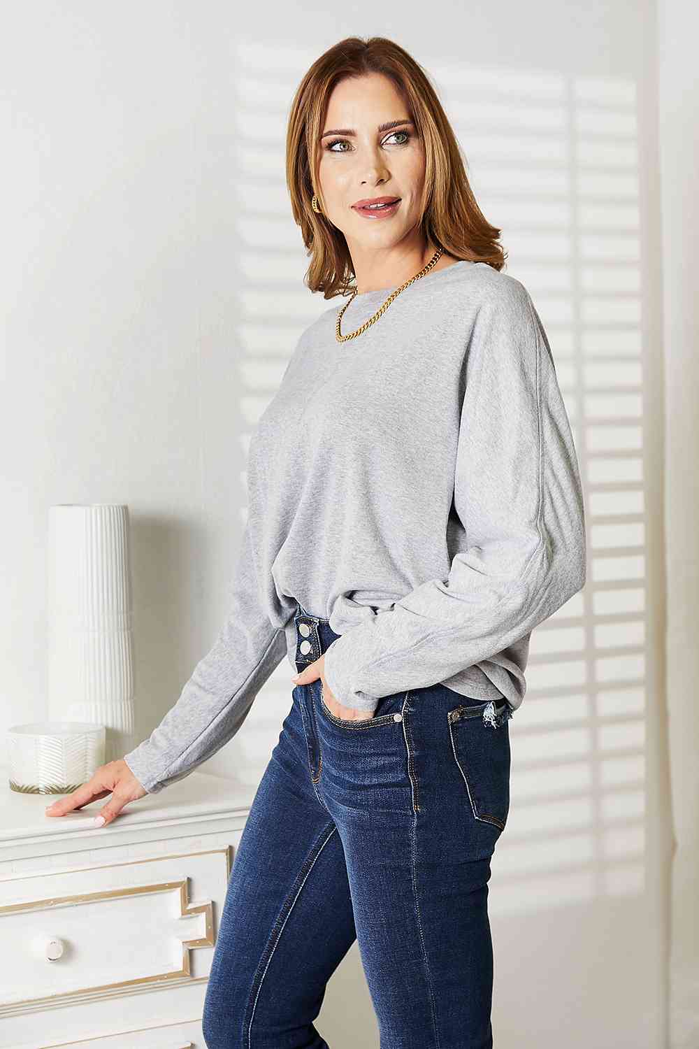 Double Take Seam Detail Round Neck Long Sleeve Top-Trendsi-SatinBoutique