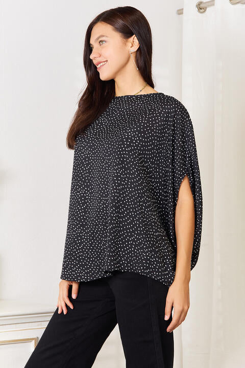 Double Take Printed Dolman Sleeve Round Neck Blouse-Trendsi-SatinBoutique