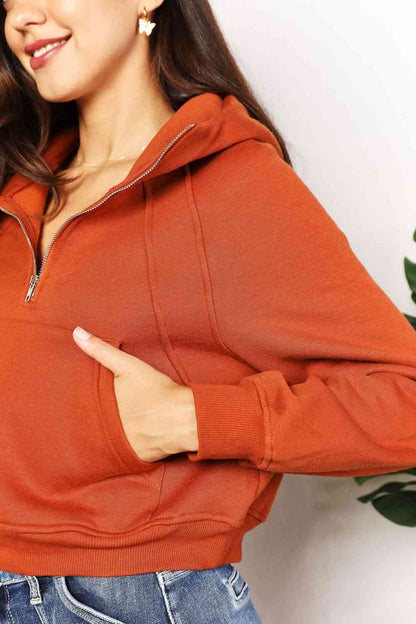 Double Take Half-Zip Long Sleeve Hoodie-Trendsi-SatinBoutique