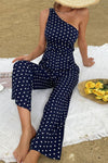 Polka Dot One-Shoulder Jumpsuit Trendsi