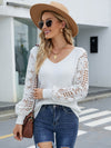 Lace Sleeve Ribbed Trim V-Neck Sweater Trendsi