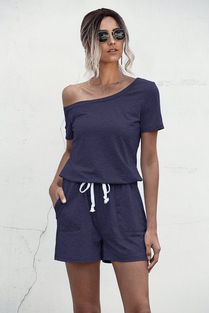 One Shoulder Tie Waist Romper Trendsi